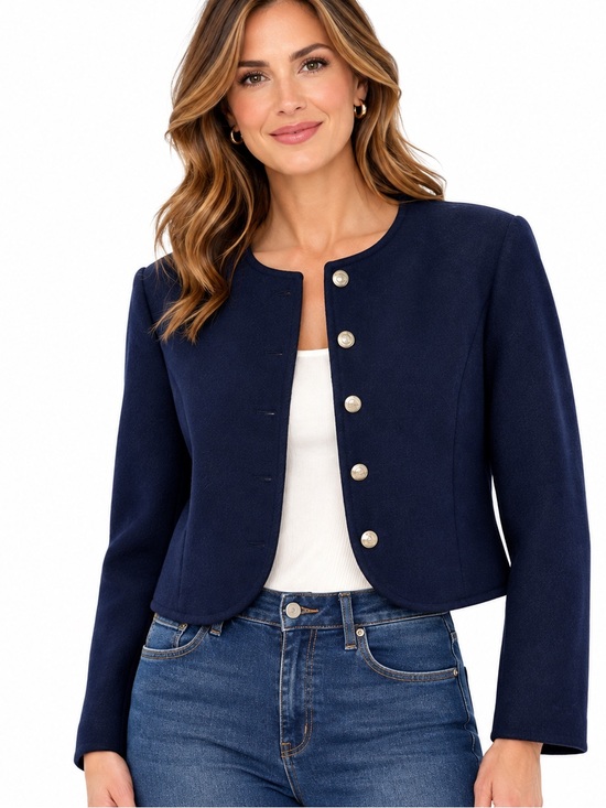 Pendleton Jackets & Blazers - Vintage Pendleton Navy Blue Virgin Wool Cropped Blazer Jacket Womens Size 10